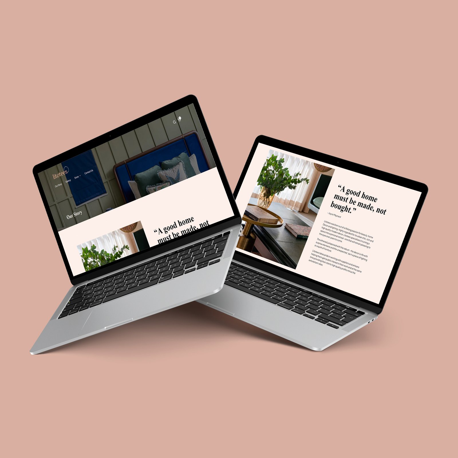 Two laptops displaying the Litotees Real Estate website, showcasing their advertising and marketing services in web development.