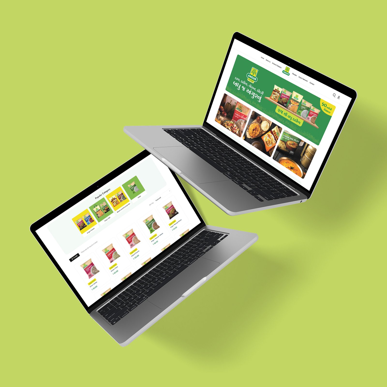 Two laptops on a vibrant green background, symbolizing innovation in healthcare e-commerce and web development.