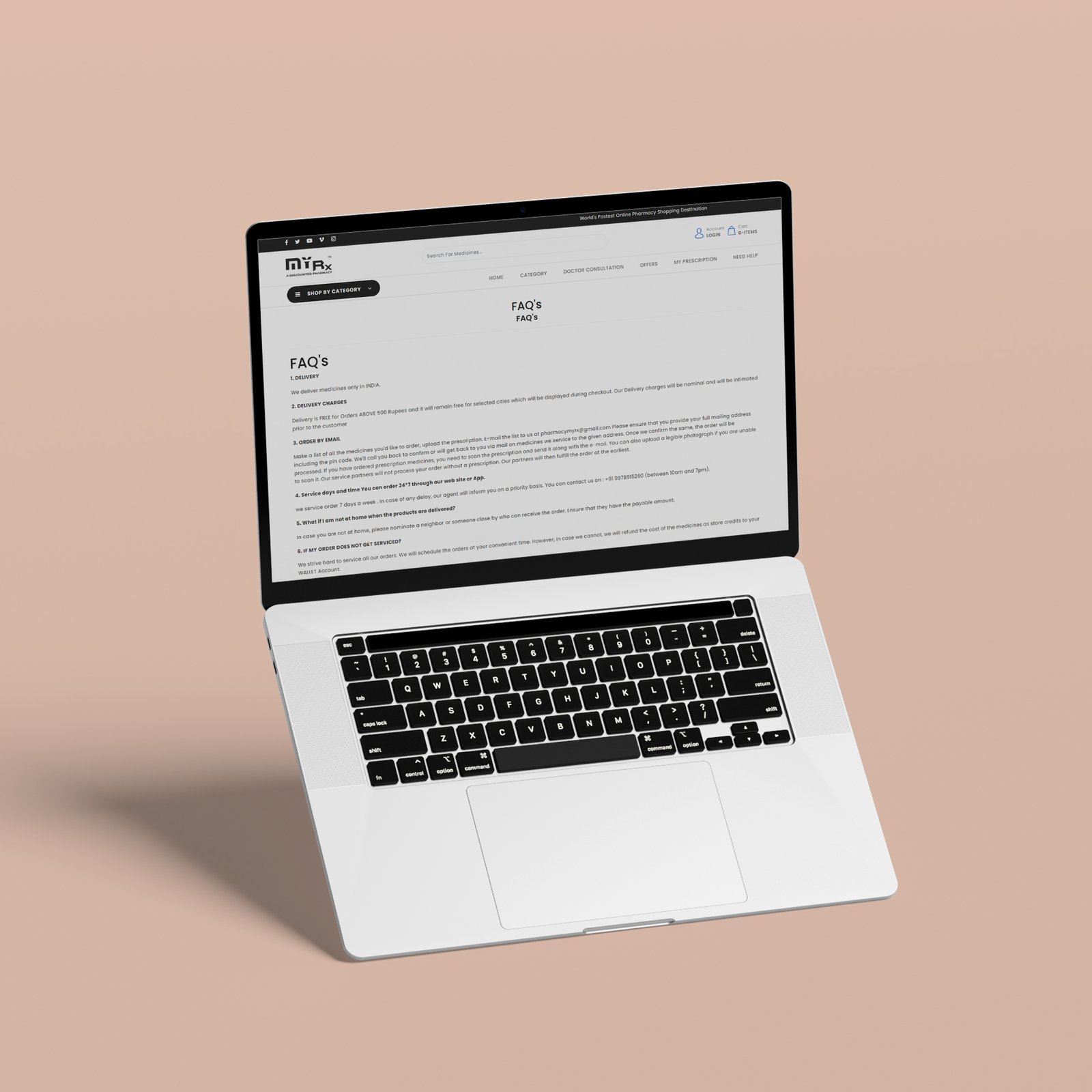 A laptop with the MyRx healthcare CRM website open, illustrating advancements in web development for the healthcare sector.