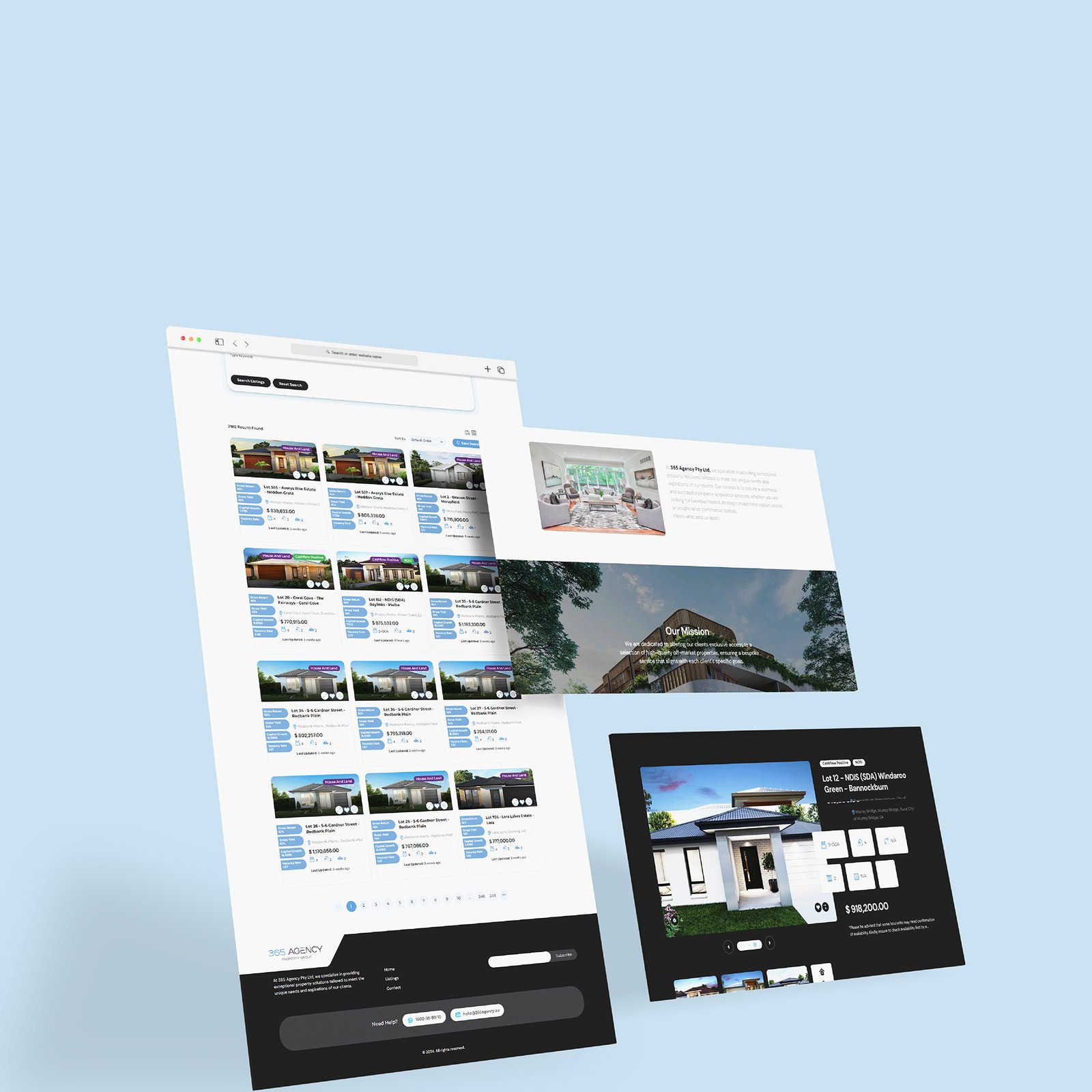 A desktop screen featuring a modern website design tailored for real estate project and client management