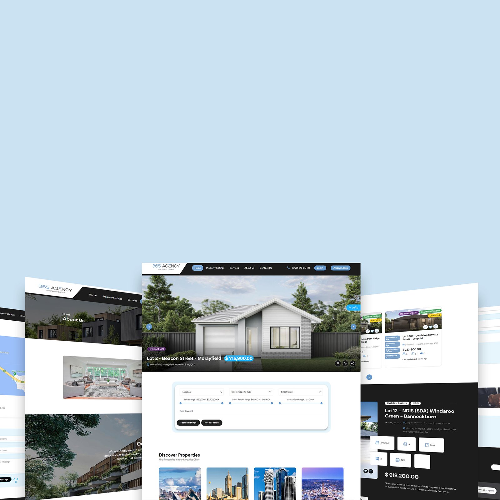 A desktop screen featuring a modern website design tailored for real estate project and client management