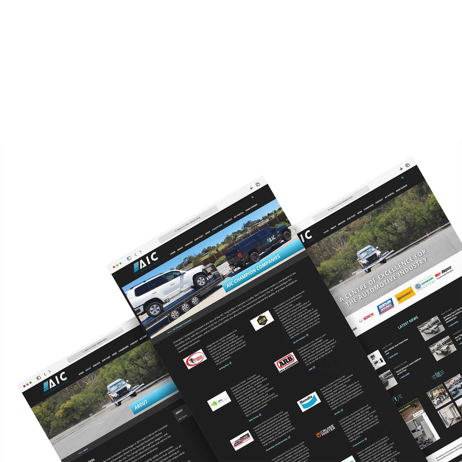 Modern website layout for Auto Innovation Centre, featuring car listings and integrated e-commerce and CRM tools for dealerships.