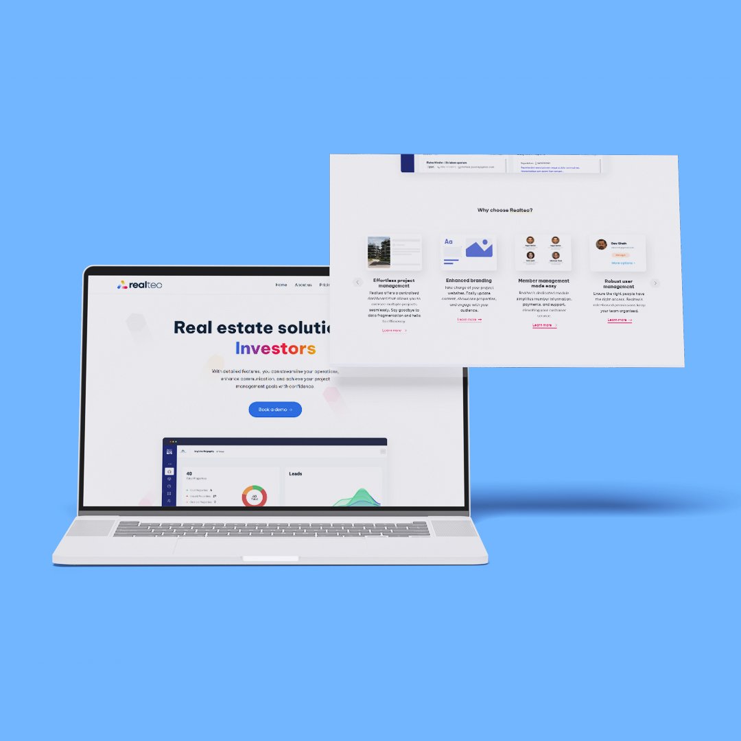 Website design for Realteo, a custom ERP solution for efficient real estate project and client management.