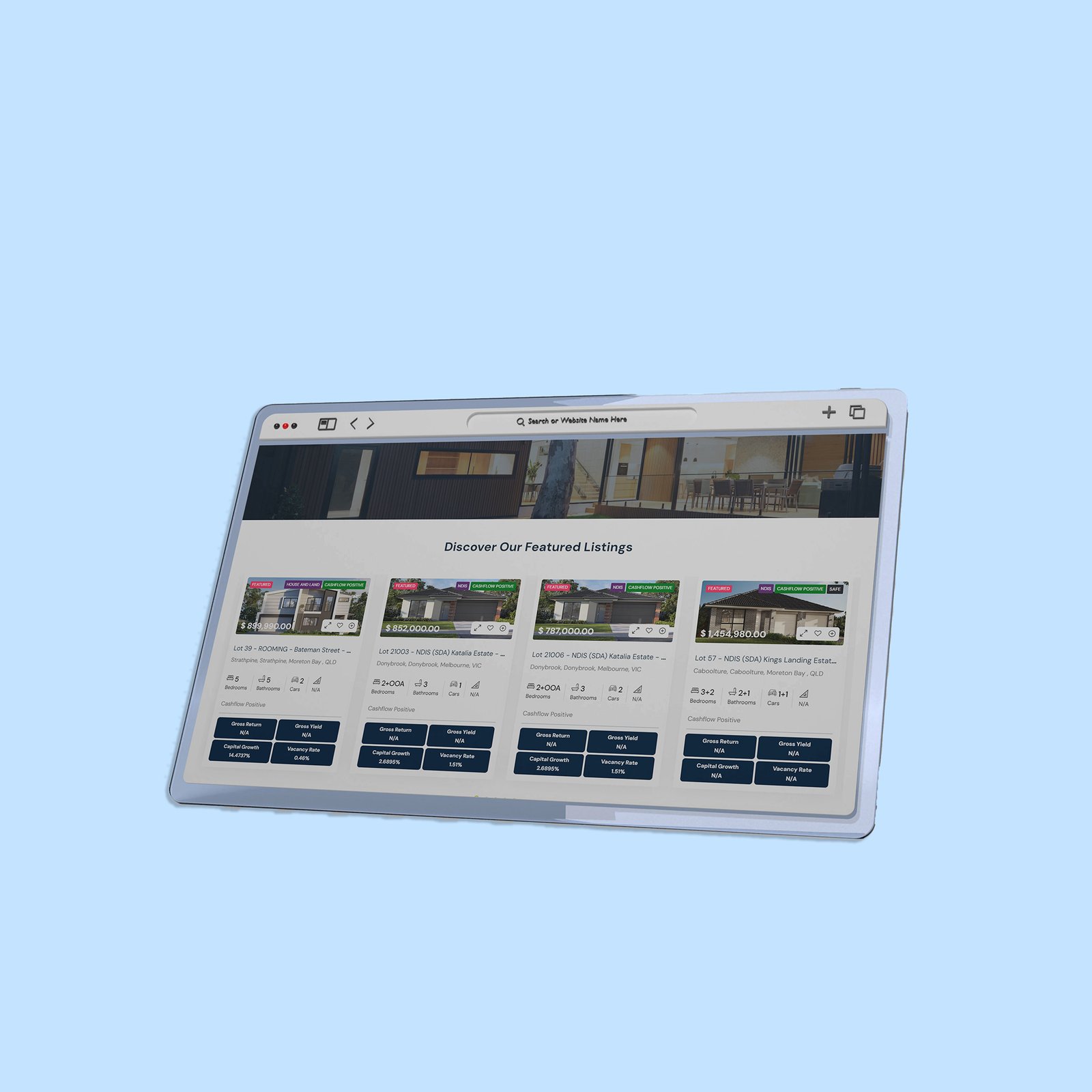 A laptop displaying the Xcellerate website, showcasing real estate web development services and solutions.